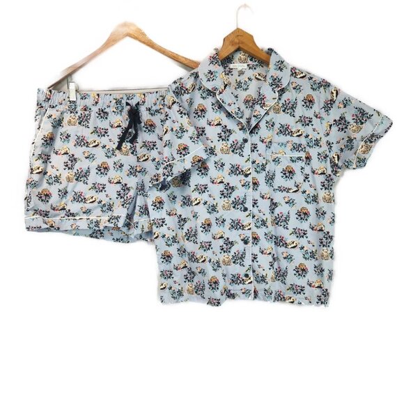 Vera Bradley Blue Hedgehog Pajama Shorts Set Women's XL Short Sleeve Button Up - Picture 1 of 14